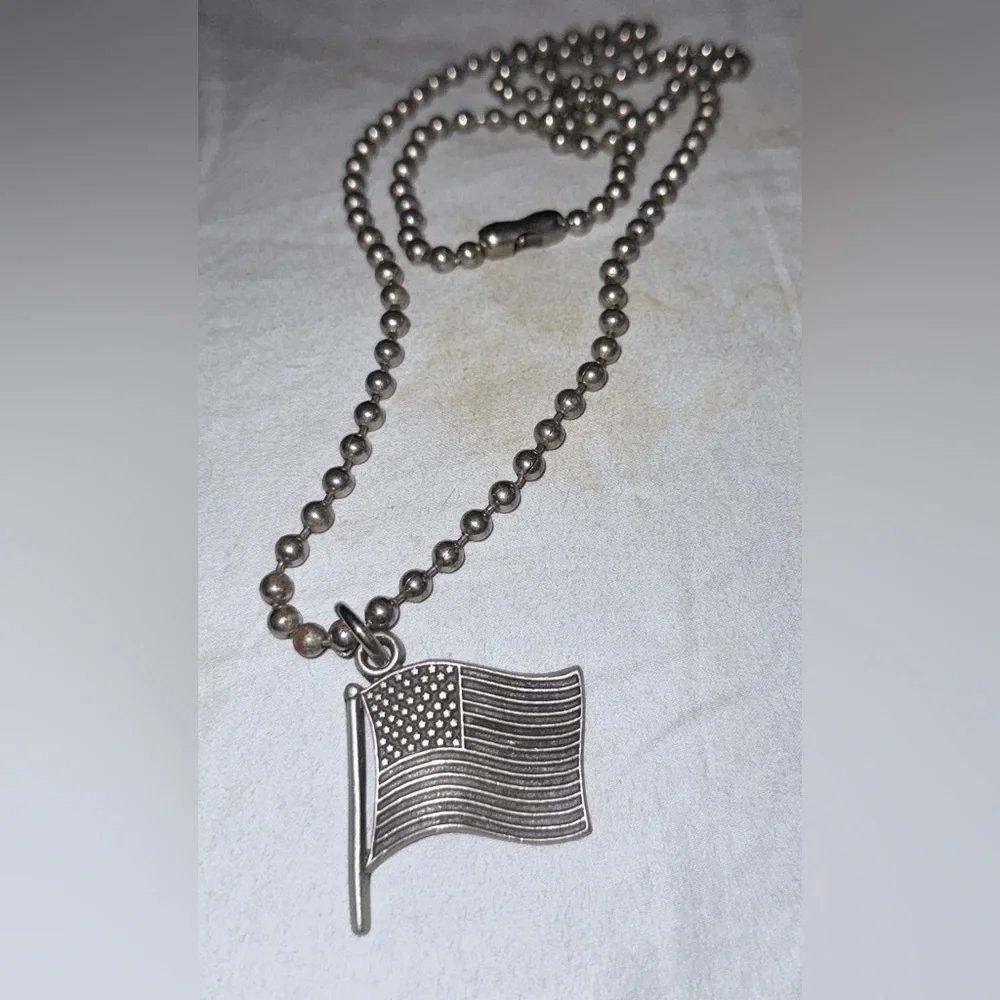 Silver American Flag Necklace